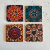Unt Taş Bardak Altlığı Stone Coasters - 4 Lü Set Mandala