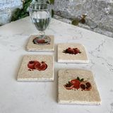 Unt Taş Bardak Altlığı Stone Coasters - 4 Lü Set Nar Desenli