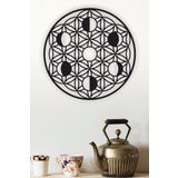 UNT Yaşam Çiçeği Kutsal Geometri, Ay Evreleri Duvar Dekoru - Süsü, Ahşap Dekoratif Tablo Siyah 48 x 48 UNTNM389