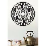 Unt Yaşam Çiçeği Kutsal Geometri, Ay Evreleri Duvar Dekoru - Süsü, Ahşap Dekoratif Tablo Siyah 48 X 48