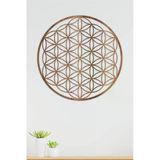 Unt Yaşam Çiçeği Kutsal Geometri Duvar Dekoru - Süsü, Ahşap Dekoratif Tablo Ceviz 48 X 48