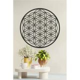 Unt Yaşam Çiçeği Kutsal Geometri Duvar Dekoru-Süsü, Ahşap Dekoratif Tablo Siyah 48 X 48