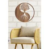 UNT Yin Yang Yaşam Ağacı Duvar Dekoru - Süsü, Ahşap Dekoratif Tablo CEVİZ 48 x 48 UNTNM45
