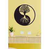 UNT Yin Yang Yaşam Ağacı Duvar Dekoru - Süsü, Ahşap Dekoratif Tablo SİYAH 30 x 30 UNTNM48