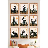 Unt Yoga Temalı Çerçeve Görünümlü Mdf Uv Baskı Tablo Seti 15X20 Cm – 9 Parça Modern Duvar Dekoru Çok Renkli 15 X 20