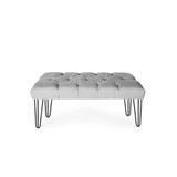 Ünüvar Konsept Gri Triple Lüks Siyah Metal Ayaklı Bench Kapitoneli Puf