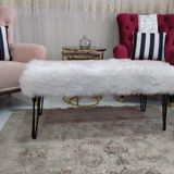 Ünüvar Konsept Puf & Benç 45*100-Siyah Metal Ayak Dökülmez Peluş Beyaz