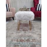 Ünüvar Konsept Puf & Benç 45*45-Gold Ayak Dökülmez Peluş Beyaz K1