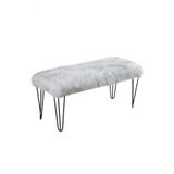 Ünüvar Konsept Puf & Benç 45*90-Metal Siyah Ayak Dökülmez Peluş Beyaz