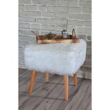 Ünüvar Konsept Sanal Mobilya Puf & Benç 45*45-Ahşap Ayak Dökülmez Peluş Beyaz