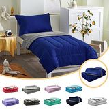UOZZI BEDDING 4 Parça Çocuk Yatak Seti Ultra Yumuşak ve Nefes Alabilir Çocuk Çarşaf Seti - Yorgan, Düz Çarşaf, Lastikli Çarşaf ve Yastık Kılıfı İçerir - Kraliyet Mavisi ve Gri