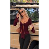 Up Trends Kadın Önden Bağlama Detaylı Kolları Volanlı V Yaka Bluz