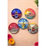 UPEKA 5'li İstanbul Temalı Hediyelik Metal Tabak Magnet Set Kutulu 5cm