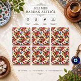 Upeka 6'lı Vintage Şık Tasarım Mdf Ahşap Dekoratif Hediyelik Bardak Altlığı - Çiçek