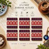 Upeka 6'lı Vintage Şık Tasarım Mdf Ahşap Dekoratif Hediyelik Bardak Altlığı - Kilim