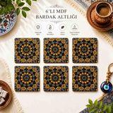 Upeka 6'lı Vintage Şık Tasarım Mdf Ahşap Dekoratif Hediyelik Bardak Altlığı - Mozaik