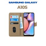 UPEKA Kılıf Kumaş Desenli Cüzdanlı Standlı Kapaklı Kılıf Bej Samsung Galaxy A10s ile uyumlu