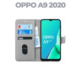 UPEKA Kılıf Kumaş Desenli Cüzdanlı Standlı Kapaklı Kılıf Gri Oppo A9 2020 ile uyumlu