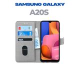 UPEKA Kılıf Kumaş Desenli Cüzdanlı Standlı Kapaklı Kılıf Gri Samsung Galaxy A20s ile uyumlu