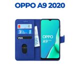 UPEKA Kılıf Kumaş Desenli Cüzdanlı Standlı Kapaklı Kılıf Lacivert Oppo A9 2020 ile uyumlu