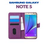 UPEKA Kılıf Kumaş Desenli Cüzdanlı Standlı Kapaklı Kılıf Mor Samsung Galaxy Note 5 ile uyumlu