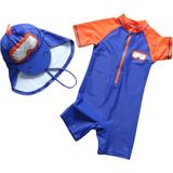 UPF50+ Güneş korumalı scubadiver dalgıç desenli şirin mavi erkek çocuk mayo şapka set saks mavi 2-4 Yaş