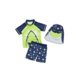 upf50+ güneş korumalı şort t-shirt şapka mayo set neon yeşil laci shark 2-3 Yaş