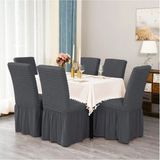 Upmall Brürümcük Etekli Sandalye Kılıfı, Lastikli,esnekli Sandalye Örtüsü 6li - 35 x 45 cm - Antrasit