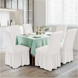 Upmall Brürümcük Etekli Sandalye Kılıfı, Lastikli,esnekli Sandalye Örtüsü 6li - 35 x 45 cm - Beyaz