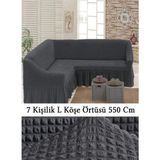 Upmall Bürümcük 7 Kişilik Köşe Koltuk, Kanepe Örtüsü, Koltuk Kılıfı, Lastikli, Etekli, L Köşe 550 cm - 400 x 550 cm - Antrasit
