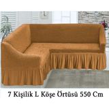 Upmall Bürümcük 7 Kişilik Köşe Koltuk, Kanepe Örtüsü, Koltuk Kılıfı, Lastikli, Etekli, L Köşe 550 cm - 400 x 550 cm - Bal Rengi