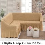 Upmall Bürümcük 7 Kişilik Köşe Koltuk, Kanepe Örtüsü, Koltuk Kılıfı, Lastikli, Etekli, L Köşe 550 cm - 400 x 550 cm - Bej