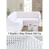 Upmall Bürümcük 7 Kişilik Köşe Koltuk, Kanepe Örtüsü, Koltuk Kılıfı, Lastikli, Etekli, L Köşe 550 cm - 400 x 550 cm - Beyaz