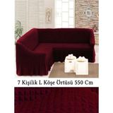 Upmall Bürümcük 7 Kişilik Köşe Koltuk, Kanepe Örtüsü, Koltuk Kılıfı, Lastikli, Etekli, L Köşe 550 cm - 400 x 550 cm - Bordo