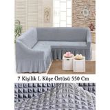 Upmall Bürümcük 7 Kişilik Köşe Koltuk, Kanepe Örtüsü, Koltuk Kılıfı, Lastikli, Etekli, L Köşe 550 cm - 400 x 550 cm - Gri