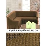 Upmall Bürümcük 7 Kişilik Köşe Koltuk, Kanepe Örtüsü, Koltuk Kılıfı, Lastikli, Etekli, L Köşe 550 cm - 400 x 550 cm - Kahverengi