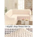 Upmall Bürümcük 7 Kişilik Köşe Koltuk, Kanepe Örtüsü, Koltuk Kılıfı, Lastikli, Etekli, L Köşe 550 cm - 400 x 550 cm - Krem