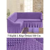 Upmall Bürümcük 7 Kişilik Köşe Koltuk, Kanepe Örtüsü, Koltuk Kılıfı, Lastikli, Etekli, L Köşe 550 cm - 400 x 550 cm - Lila