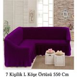 Upmall Bürümcük 7 Kişilik Köşe Koltuk, Kanepe Örtüsü, Koltuk Kılıfı, Lastikli, Etekli, L Köşe 550 cm - 400 x 550 cm - Mor