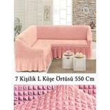 Upmall Bürümcük 7 Kişilik Köşe Koltuk, Kanepe Örtüsü, Koltuk Kılıfı, Lastikli, Etekli, L Köşe 550 cm - 400 x 550 cm - Pembe