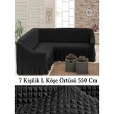 Upmall Bürümcük 7 Kişilik Köşe Koltuk, Kanepe Örtüsü, Koltuk Kılıfı, Lastikli, Etekli, L Köşe 550 cm - 400 x 550 cm - Siyah