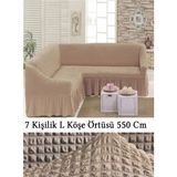 Upmall Bürümcük 7 Kişilik Köşe Koltuk, Kanepe Örtüsü, Koltuk Kılıfı, Lastikli, Etekli, L Köşe 550 cm - 400 x 550 cm - Taş