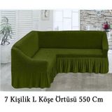 Upmall Bürümcük 7 Kişilik Köşe Koltuk, Kanepe Örtüsü, Koltuk Kılıfı, Lastikli, Etekli, L Köşe 550 cm - 400 x 550 cm - Yeşil