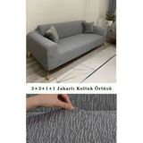 Upmall Jakarlı Ağaç Kabuğu Koltuk Örtüsü 3+3+1+1 Takımı Lastikli Esnek Yıkanabilir Çekyat Kanepe Kılıfı
