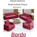 Upmall Jakarlı Şal Desen Koltuk, Kanepe, Çekyat Örtüsü, Likralı, Etekli, Koltuk Kılıfı 3+3+1+1 Takım - 180 x 230 cm - Bordo