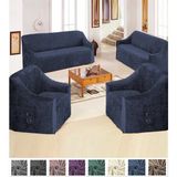 Upmall Kadife 3+3+1+1 Lastikli Kanepe Örtüsü | Lastikli Koltuk Örtüsü | Koltuk Kılıfı - 180 x 230 cm - Petrol Mavi
