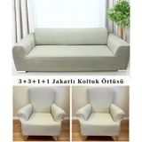Upmall Koltuk Örtüsü 3+3+1+1 Takımı Lastikli Esnek Yıkanabilir Çekyat Kanepe Kılıfı - 180 x 230 cm - Beyaz - Krem