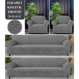 Upmall Koltuk Örtüsü 3+3+1+1 Takımı Lastikli Esnek Yıkanabilir Çekyat Kanepe Kılıfı - Koyu Gri - 180 x 230 cm