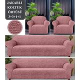 Upmall Koltuk Örtüsü 3+3+1+1 Takımı Lastikli Esnek Yıkanabilir Çekyat Kanepe Kılıfı - Pembe - 180 x 230 cm