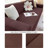 Upmall Streç Lastikli Esnek Yikanabilir Kare Desen Berjer Üç Kişilik Koltuk Örtüsü Koltuk Kılıfı (Bir Adet) - 185 x 230 cm - Koyu Kahve